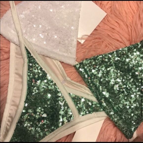 New! 2pc Bikini Emerald Green Sequins W/ Scrunch Butt Bottoms swimsuit - Picture 7 of 10